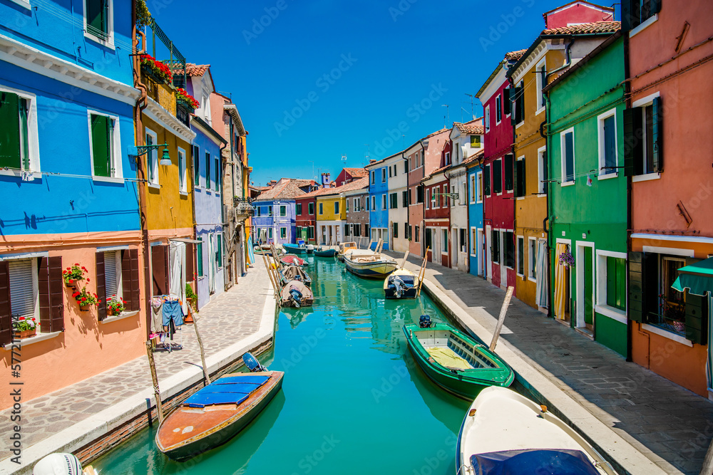 Canal in Burano, Venice, Italy.
