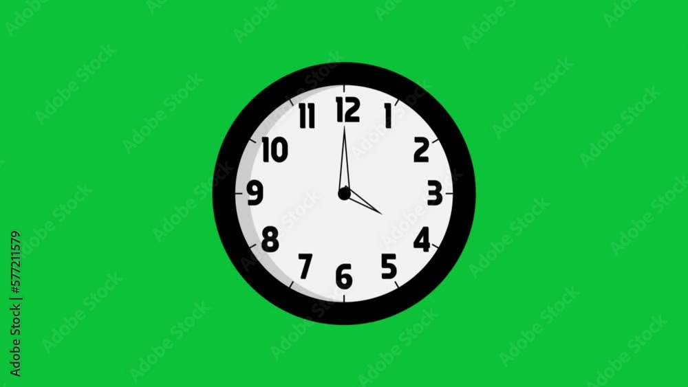 Animated Time Clock Moving on Green Screen. Clock changes 4k footage