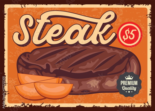 Beef steak vintage signpost retro poster vector template