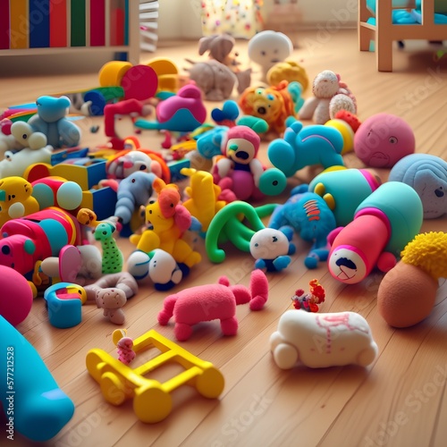 toys on the floor in the nursery horizontal - generative ai