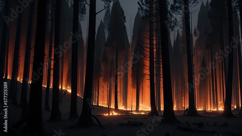 Wildfire catastrophe illustration. The forest is on fire.