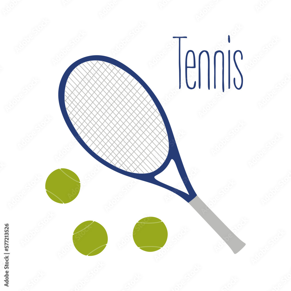 Tennis racket and balls in flat style illustration. Sports concept. vector illustration of tennis items isolated