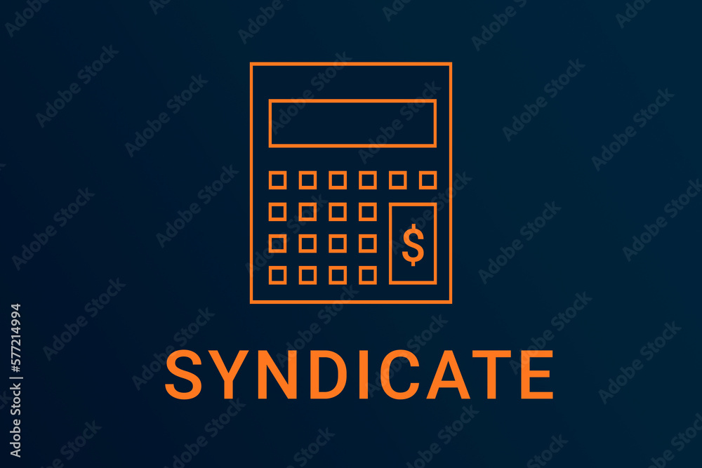 syndicate text. Calculator symbolizes economy. syndicate logo on dark background. Illustration syndicate . Financial screensaver. Minimalist orange calculator syndicate text. Calculator symbolizes economy. syndicate logo on dark background. Illustration syndicate . Financial screensaver. Minimalist orange calculator