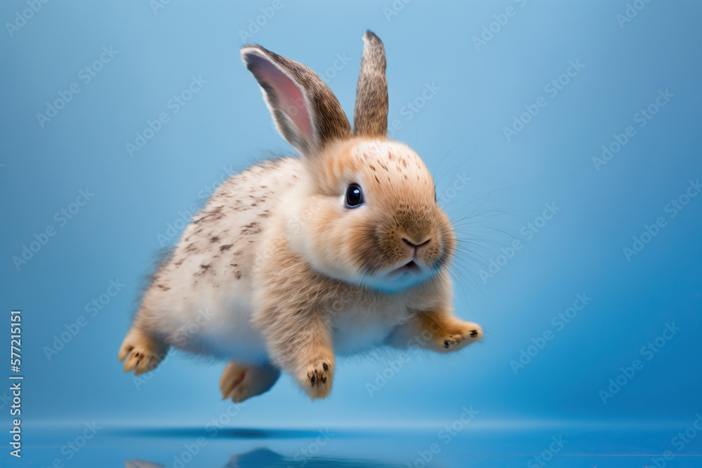 bunny jumping on blue background IA