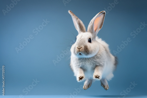 bunny jumping on blue background IA © Paula