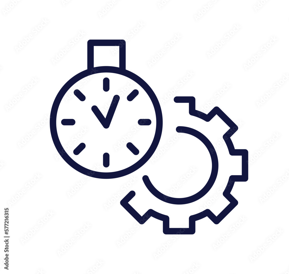 Simple business icon. Time management, deadline and productivity. Round clock showing time. App Design. Cartoon linear vector illustration isolated on white background Simple business icon. Time management, deadline and productivity. Round clock showing time. App Design. Cartoon linear vector illustration isolated on white background