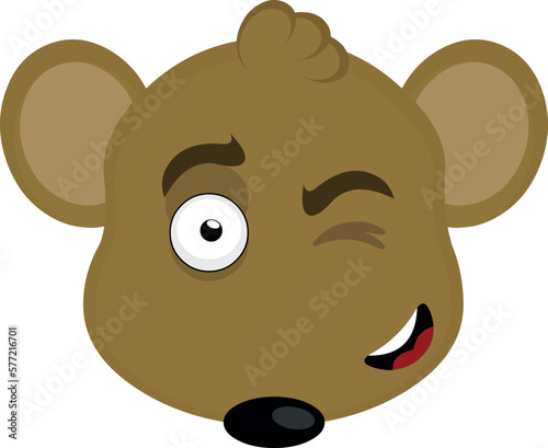 vector illustration face of a cartoon mouse with a cheerful expression and winking eye