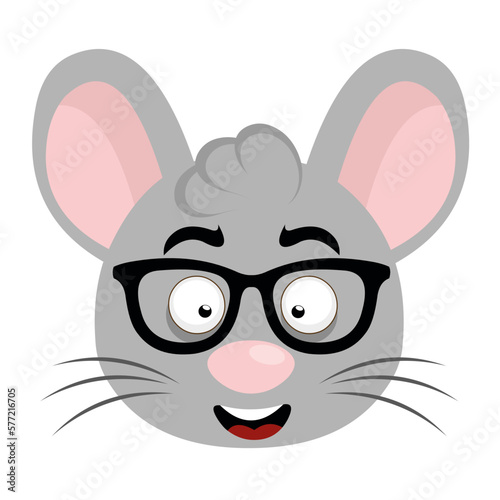 vector illustration face of a cartoon mouse with nerd glasses