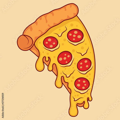 vector illustration of pizza stuffed with sausage and cheese. vector slice of pizza. cartoon style pizza