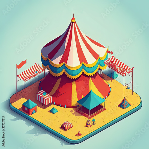 Cartoon isometric ciscus tent, amusement park. Generative AI photo