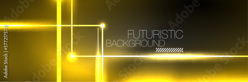 Shiny neon lights, dark abstract background with blurred magic neon light curved lines