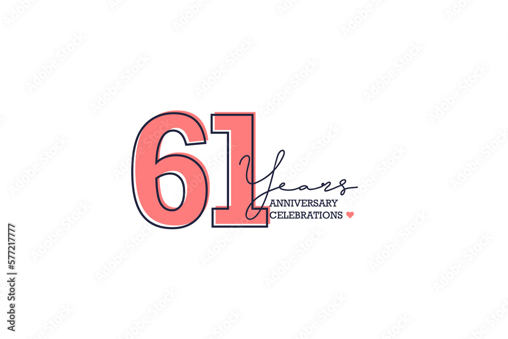 61 years anniversary. Anniversary template design concept with pink color and black line, design for event, invitation card, greeting card, banner, poster, flyer, book cover and print. Vector Eps10