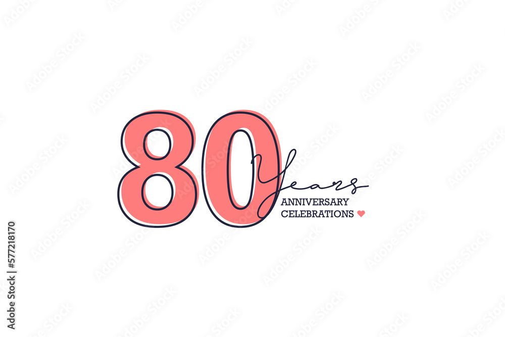 80 years anniversary. Anniversary template design concept with pink color and black line, design for event, invitation card, greeting card, banner, poster, flyer, book cover and print. Vector Eps10