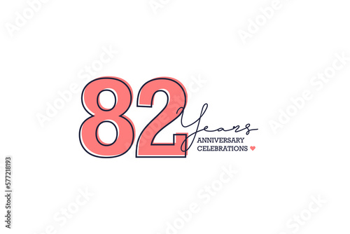 82 years anniversary. Anniversary template design concept with pink color and black line, design for event, invitation card, greeting card, banner, poster, flyer, book cover and print. Vector Eps10