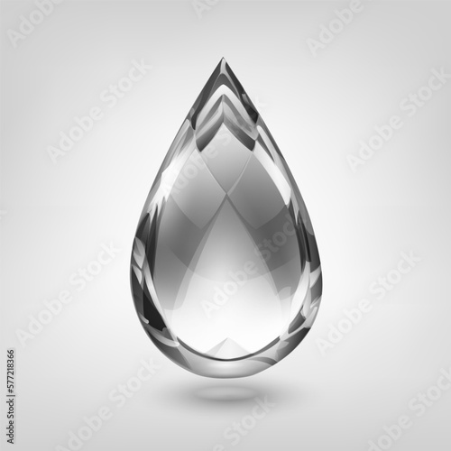 One big crystal drop in gray color with glares and shadow