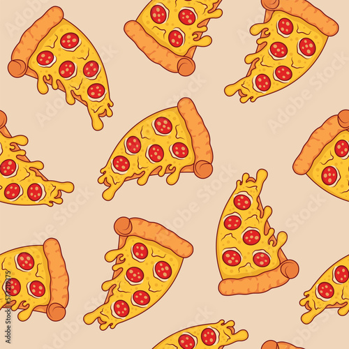 seamless pattern with a piece of pizza. bright cartoon pattern with pizza. vector illustration of pizza with sausage and cheese