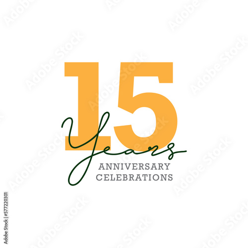 15 years anniversary. Anniversary template design concept with golden number , design for event, invitation card, greeting card, banner, poster, flyer, book cover and print. Vector Eps10