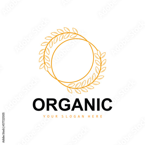 Wheat Rice Logo, Agricultural Organic Plants Vector, Luxury Design Golden Bakery Ingredients