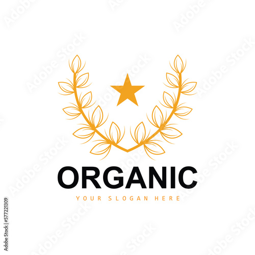 Wheat Rice Logo, Agricultural Organic Plants Vector, Luxury Design Golden Bakery Ingredients