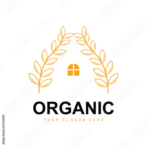 Wheat Rice Logo, Agricultural Organic Plants Vector, Luxury Design Golden Bakery Ingredients
