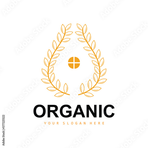 Wheat Rice Logo, Agricultural Organic Plants Vector, Luxury Design Golden Bakery Ingredients