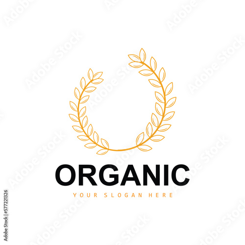 Wheat Rice Logo, Agricultural Organic Plants Vector, Luxury Design Golden Bakery Ingredients