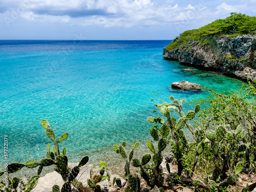 Tropical beach playa Jeremi on the Caribbean Island of Curacao .