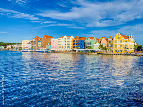 Colorful Shops along ocean in Willemstad, Curacao 