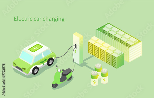 Electric car charging at the station, Renewable Green Energy, Clean Energy, environmental conservation and ESG concept.