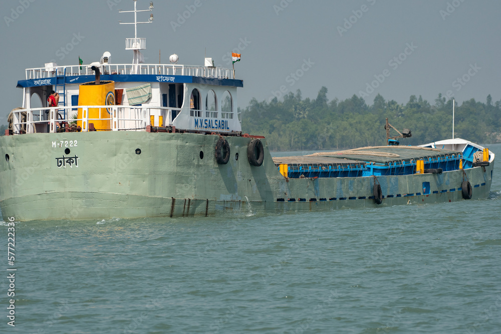 11th February, 2023, Sundarban, West Bengal, India A cargo ship
