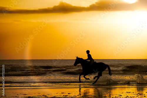 English rider galloping on the beach