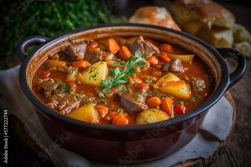 A hearty tomato and beef stew with potatoes - generative Ai technology