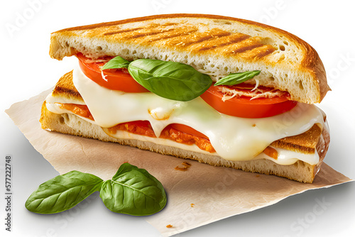 A crispy tomato and mozzarella panini - generative AI technology photo