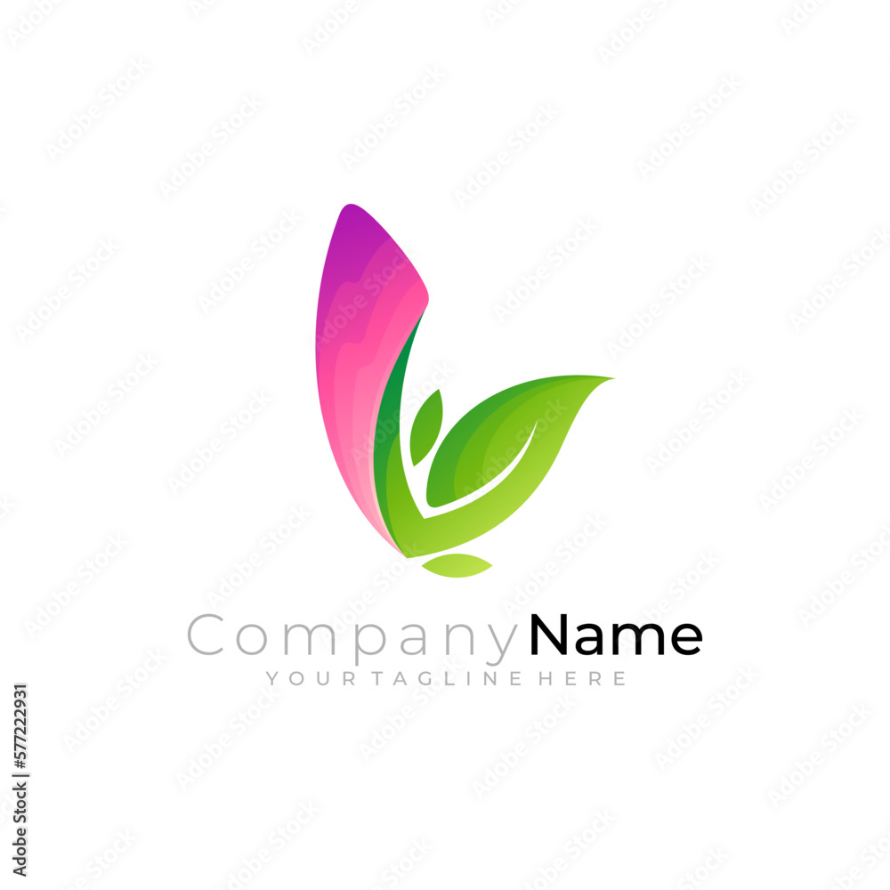 Letter L logo and leaf design, nature icon template, floral