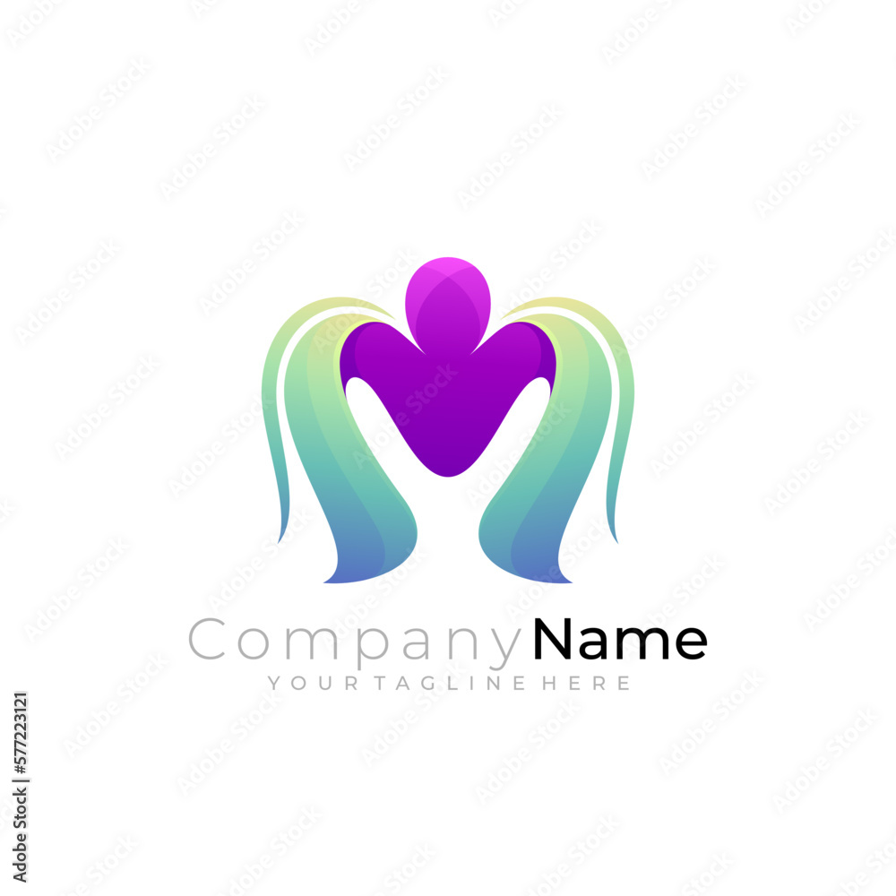 Symbol people care logo with letter M design, colorful style Symbol people care logo with letter M design, colorful style