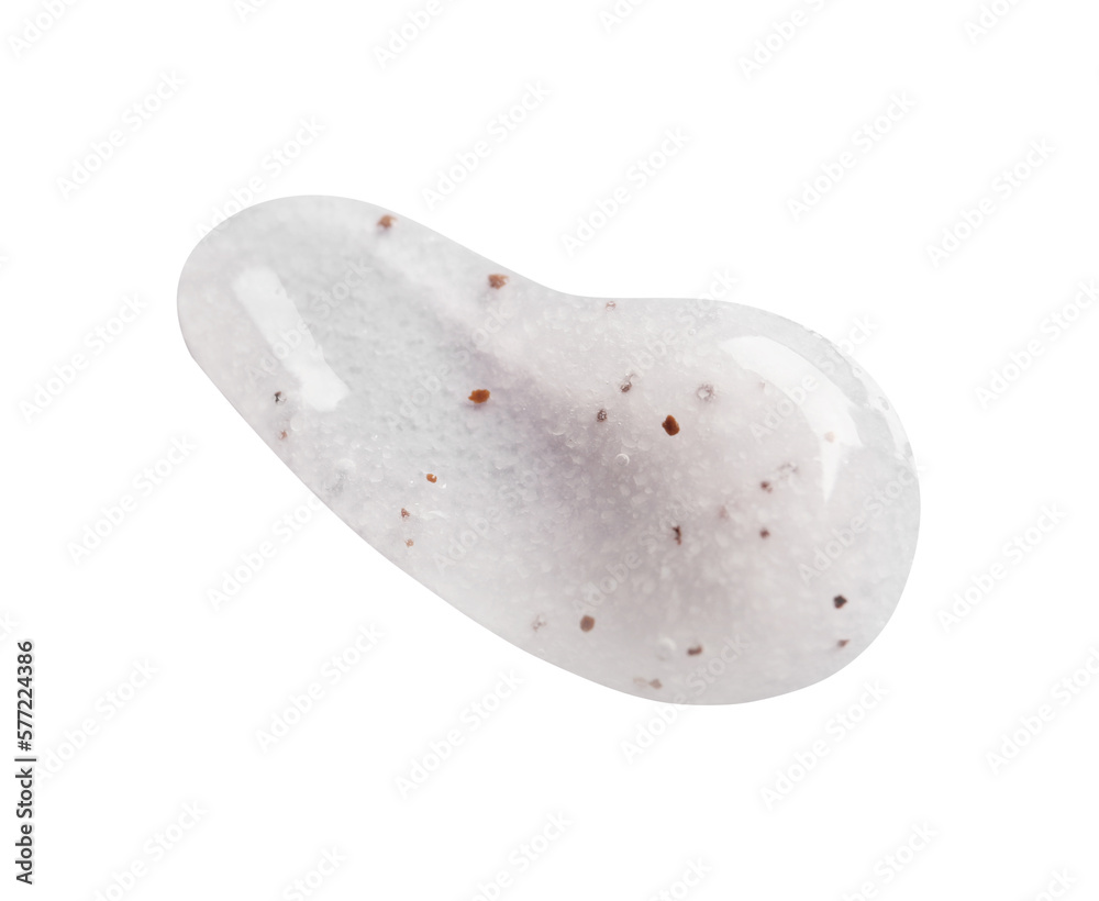 Sample of face scrub on pink background, top view Sample of face scrub on pink background, top view