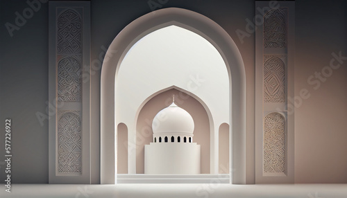 ramadan kareem background with mosque and lanterns. 3d illustration