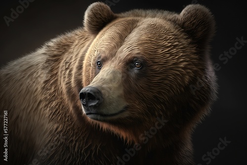 Close-up of the face and muzzle of a brown bear, painted illustration. Ai generated.
