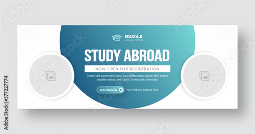 Study abroad banner template design. School admission web banner template or Social media post cover banner template. Back to school banner. Online education banner. e-learning banner design.