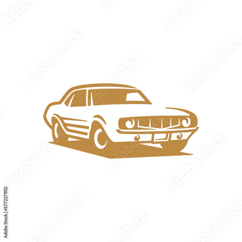 Classic muscle car line art. Vintage retro vehicle vector illustration