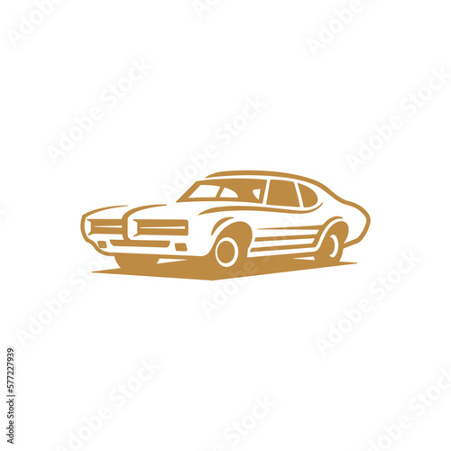 Classic muscle car line art. Vintage retro vehicle vector illustration