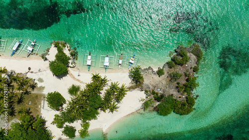 Beautiful sandy beach with palm trees. Bantayan island, Philippines.