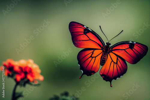 beautiful colorful butterfly flies on a colorful meadow generative AI