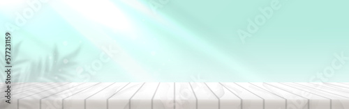 White plank with scene summer soft green background. 