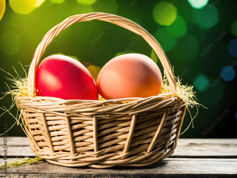 Colorful Easter Eggs in a Beautifully Woven Basket