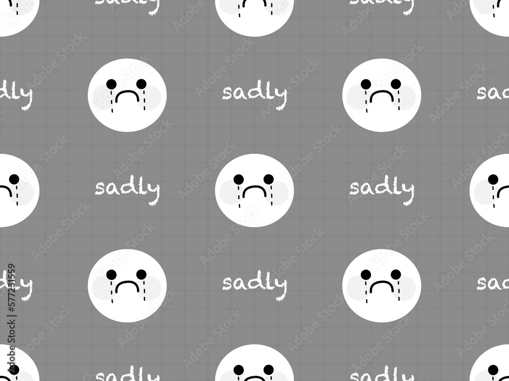 Sad emoji cartoon character seamless pattern on gray background Sad emoji cartoon character seamless pattern on gray background
