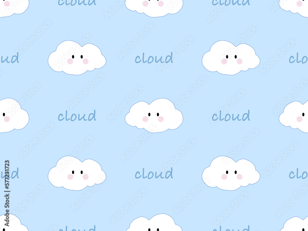 Cloud cartoon character seamless pattern on blue background Cloud cartoon character seamless pattern on blue background