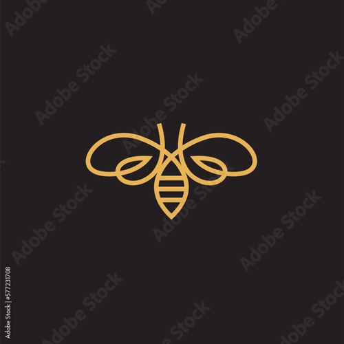 Bee logo shaped with lines forming a flying bee into the design, creating a bee logo in gold color.