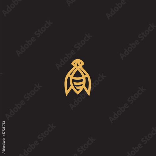 Bee logo shaped with lines forming a flying bee into the design, creating a bee logo in gold color.