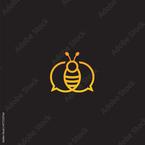 Bee logo shaped with lines forming a flying bee into the design, creating a bee logo in gold color.